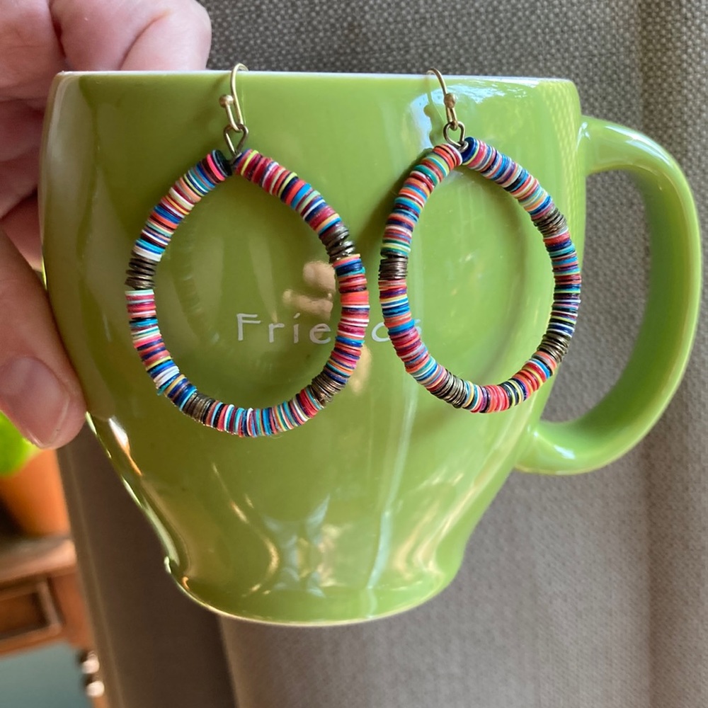Multi colored earrings with French wires.